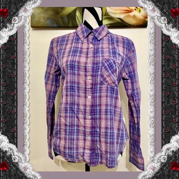 StyleMint Purple Plaid Button Down Shirt - Picture 1 of 6